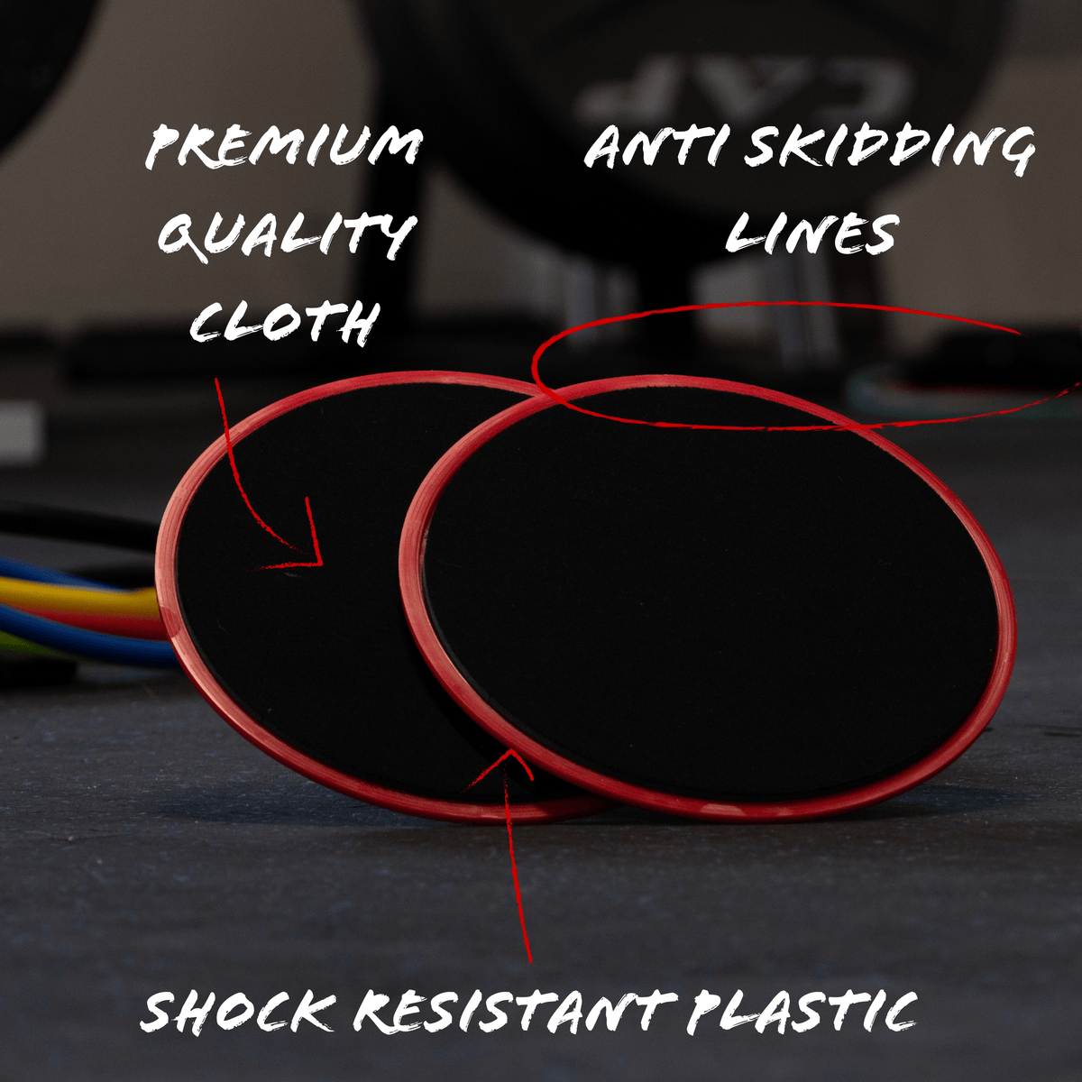 Red sports sliders have shock resistant plastic, quality cloth, and anti skidding lines. 