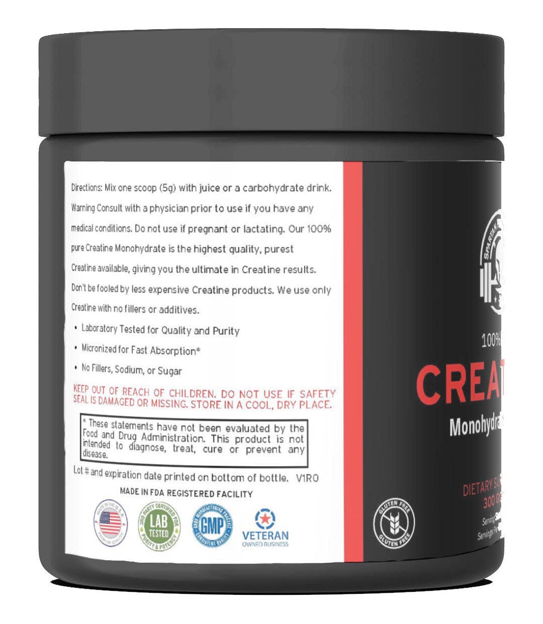 Spartan Fit Nutrition Sports Nutrition 300G (Unflavored) 100% Pure Creatine Monohydrate | Improve Energy | Increase Lean Muscle for movement muscle mood and motivation