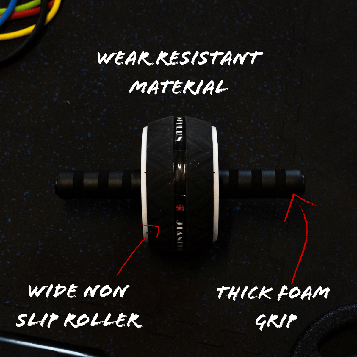The Abdominal wheel in training gym has thick foam grip and a wide non-slip roller. 