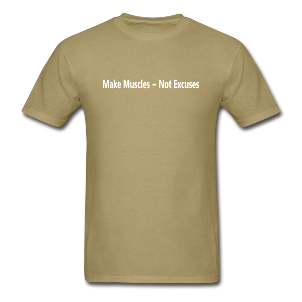 SPOD Unisex Classic T-Shirt | Fruit of the Loom 3930 khaki / S Make Muscles Not Excuses Short Sleeve T-Shirt for movement muscle mood and motivation