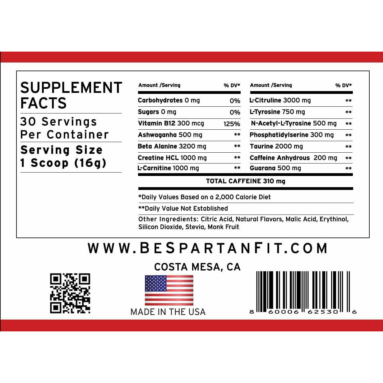 Spartan Fit Nutrition Supplement The Leonidas Blend Pre-Workout | Regain Energy & Vitality for movement muscle mood and motivation